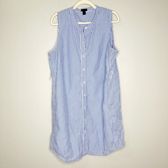 J. Crew Collection Shirt Dress Sleeveless Button Up Stripe Blue White XL - Picture 1 of 7